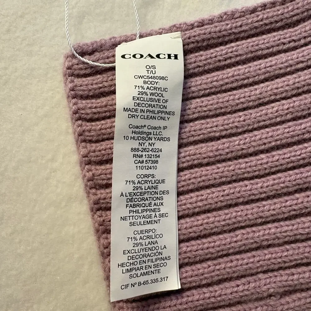 Coach Woven Patch Knit Scarf Mauve Pink Color NWT